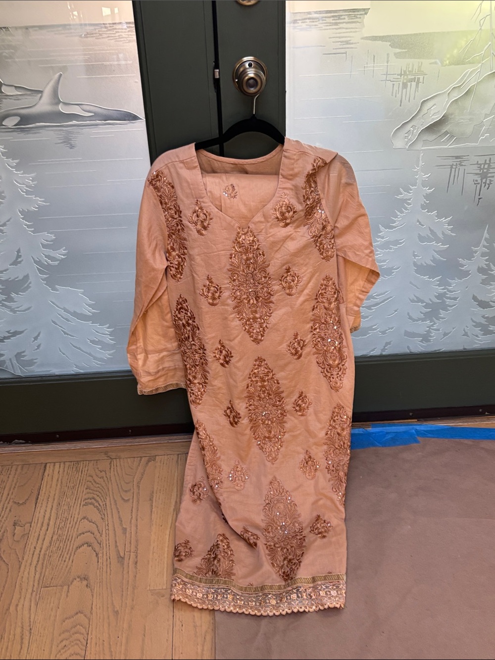 Embroidered Peach viscose 3 piece suit and Dupatta